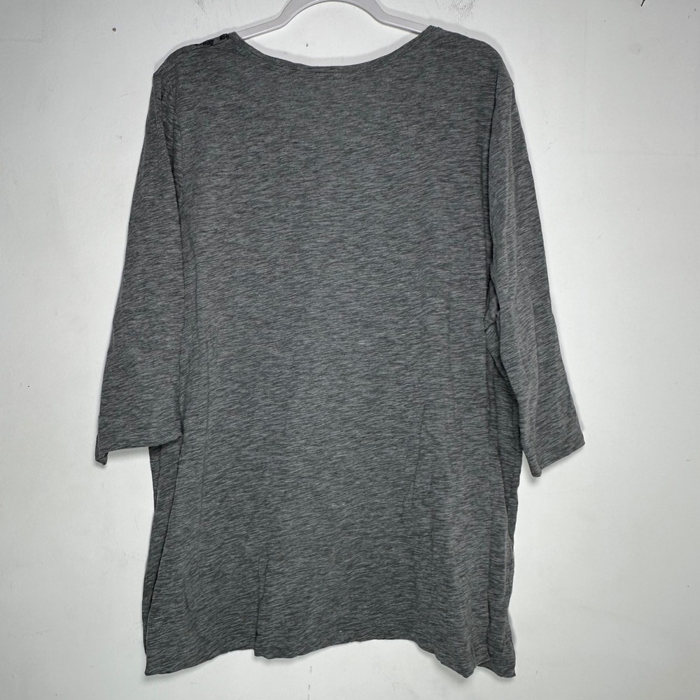 Catherines Womens 2X 22/24W Gray Damask Rhinestone 3/4 Sleeve Knit Top Tunic - Picture 5 of 6